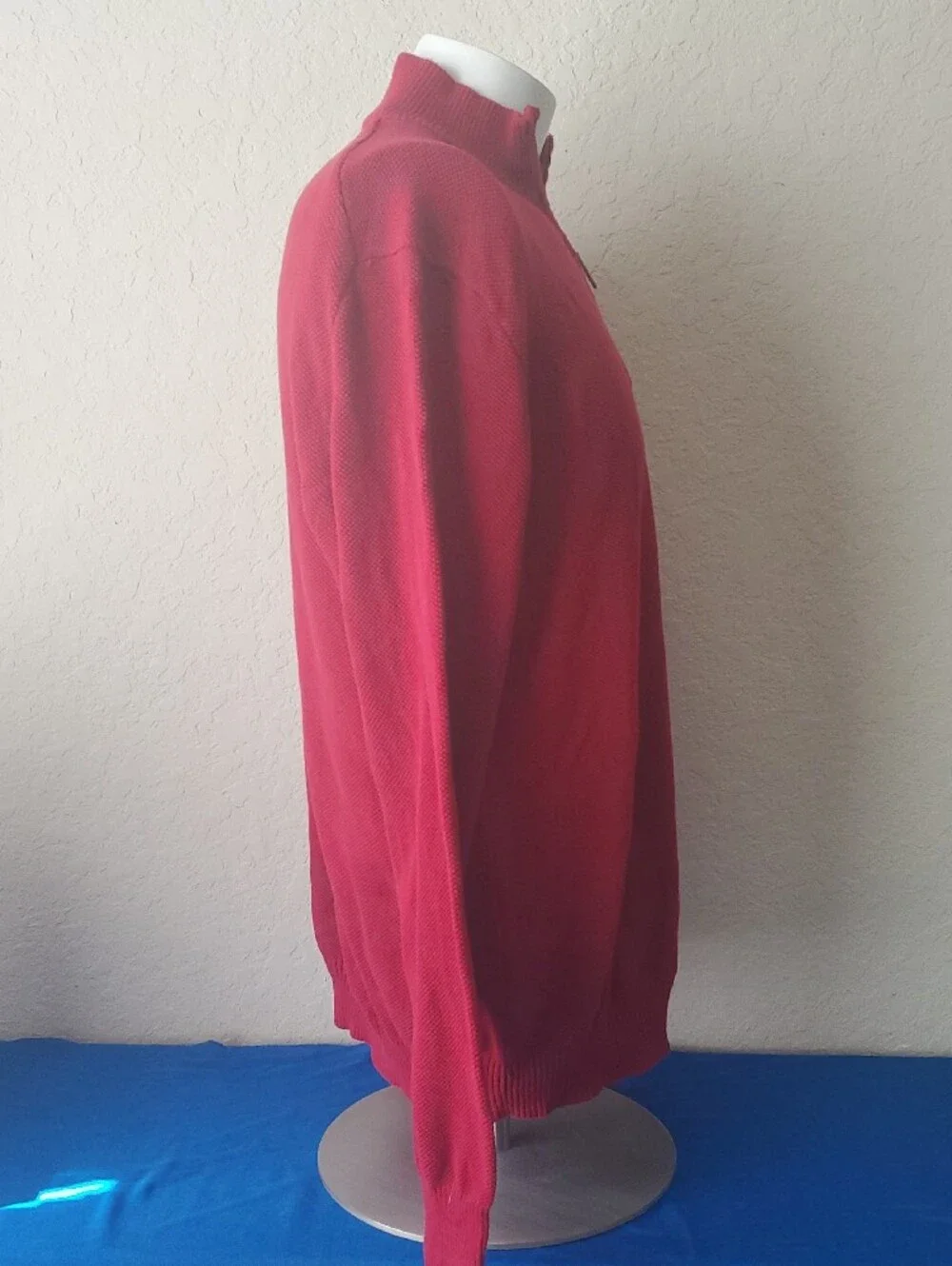 Club Room Men’s XL Red Quarter Zip Textured Cotton Pullover Sweater
